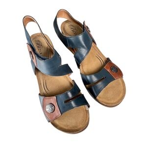 Biza Maddison Leather Comfort Sandals Blue Brown‎ Slingback Size 42 / 11